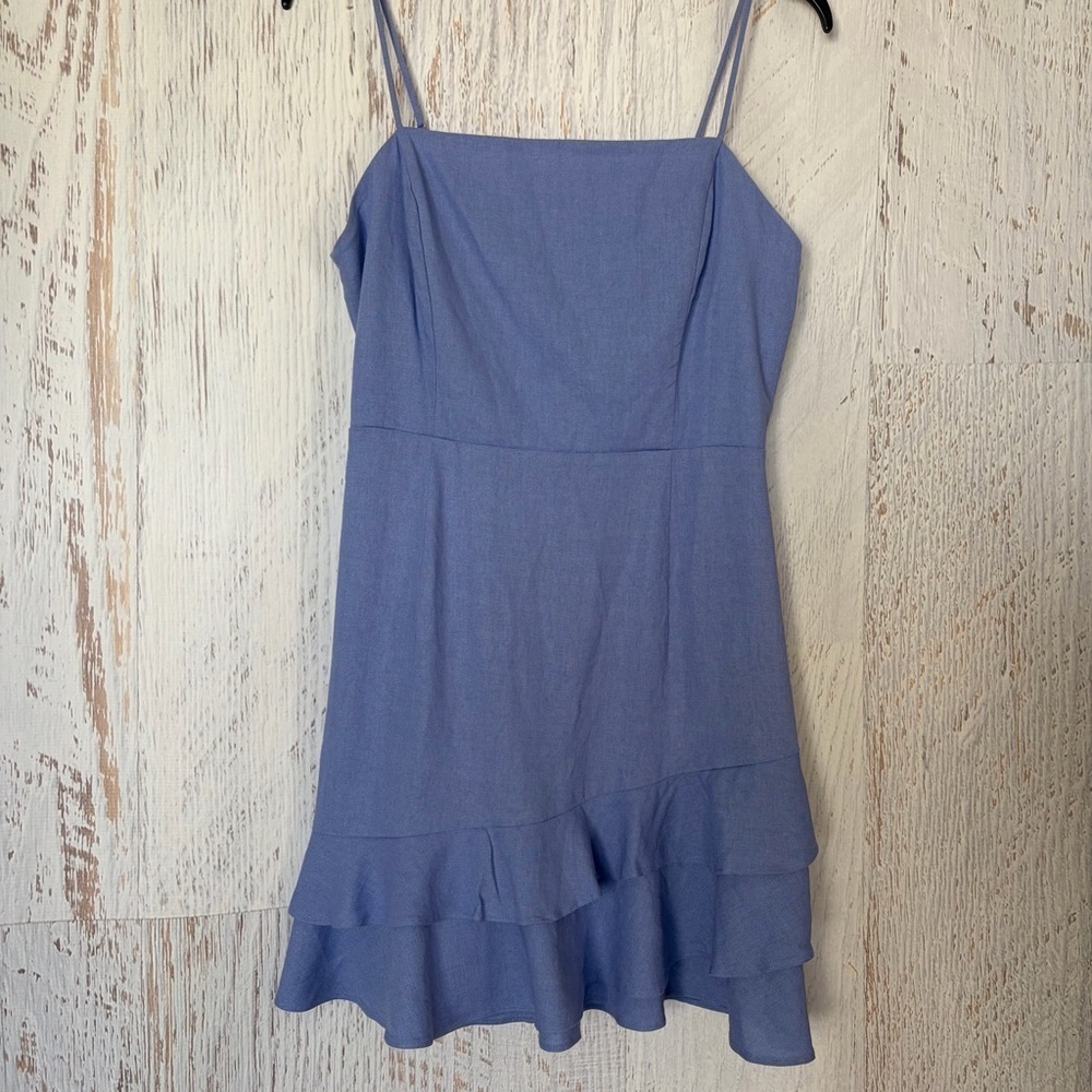 Lush Periwinkle Blue Ruffled Linen Blend Dress